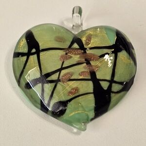 Dichroic Glass Heart Shaped Pendant Green and Black